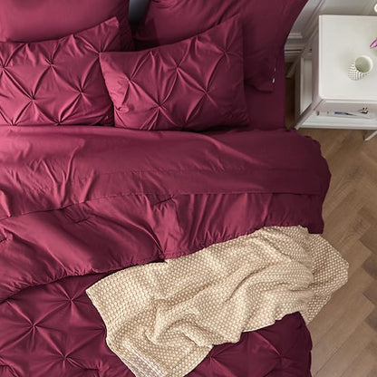 Bedsure King Size Comforter Set Burgundy - Bed in a Bag Bedding Set 7 Pieces, GentleSoft™ Pintuck Bed Set Gift for Family, Pinch Pleat Burgundy Comforter with Sheets, Pillowcases & Shams