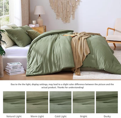 WRENSONGE Twin XL Size Comforter Sets - 3 Pieces Green Comforter Prewashed Soft Lightweight for All Seasons, Fluffy Down Alternative Comforter Twin XL Size with 2 Pillow Shams