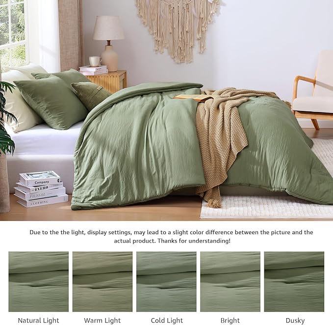 WRENSONGE King Size Comforter Set - 3 Pieces Green Comforter Prewashed Soft Lightweight for All Seasons,Fluffy Down Alternative Comforter King Size with 2 Pillow Shams