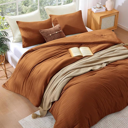 WRENSONGE Queen Comforter Set - 3 Pieces Prewashed Burnt Orange Comforter Soft Lightweight for All Seasons, Fluffy Down Alternative Comforter Queen Size with 2 Pillow Shams