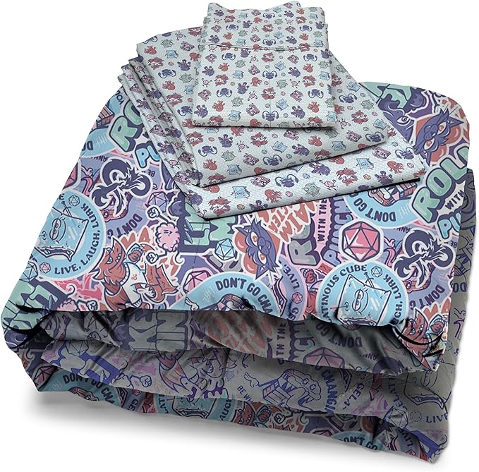 Northwest Dungeons & Dragons Monsters Stick Together 4 Piece Twin Bed in a Bag Set, Bedding Set with Comforter and Sheets, Soft and Cozy for All Seasons