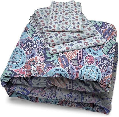 Northwest Dungeons & Dragons Monsters Stick Together 4 Piece Twin Bed in a Bag Set, Bedding Set with Comforter and Sheets, Soft and Cozy for All Seasons
