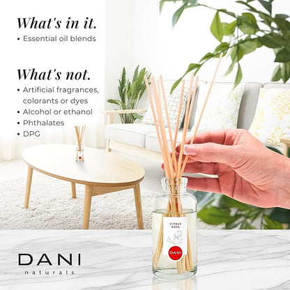 DANI Naturals Reed Diffuser Set - Citrus Rose Scent - Aromatherapy Essential Oils - Alcohol-Free, Non-Toxic, Eco-Friendly, 10 Reeds - 3.5 oz