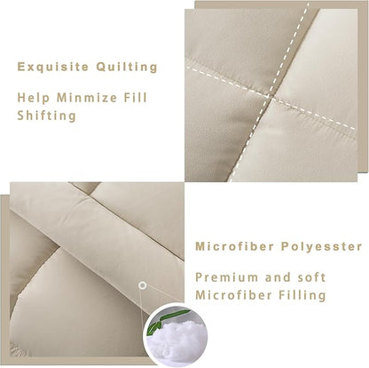 DOWNCOOL Queen Comforter Set -All Season Bedding Comforters Sets with 2 Pillow Cases-3 Pieces Bedding Sets Queen -Down Alternative Beige Queen Size Comforter Sets(88"x92")