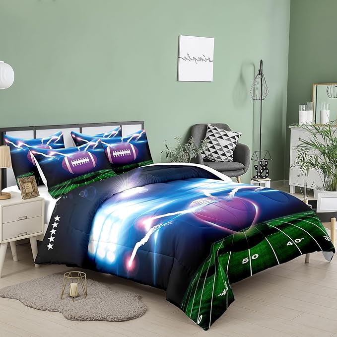 Tailor Shop Football Boys Comforter Sets Queen Size,Football Bedding Sets for Boys Kids Teens with 2 Pillowcase……
