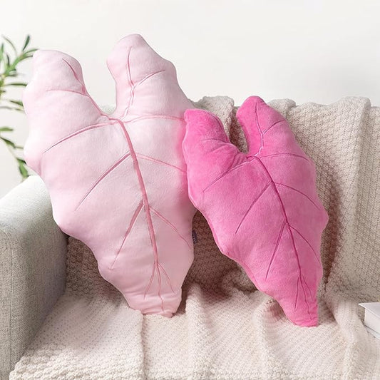 AELS Set of 2 3D Leaves Decorative Valentine Throw Pillows, 23.6" & 18.8" Philodendron Gloriosum Plush Pillow Set for Plant Lovers Garden Lovers, Living Room Bedroom Decor, Hot Pink & Pale Pink