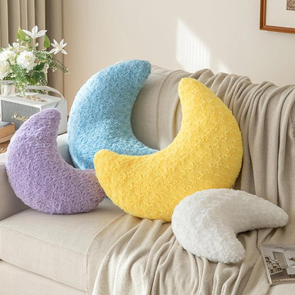 Moon Pillow, Decorative Throw Pillow with Soft Plush for Couch Bed, Cozy Moon Decorative Pillows for Bedroom Living Room, Home Décor Comfort Gift (Blue, 14.9 Inches)