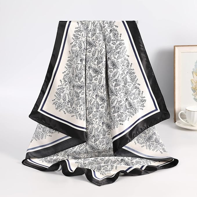 AWAYTR 35” Satin Large Square Head Scarves - 4PCS Silk Like Neck Scarf Hair Sleeping Wraps Satin Silk Scarfs for Women