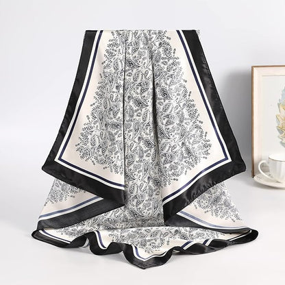 AWAYTR 35” Satin Large Square Head Scarves - 4PCS Silk Like Neck Scarf Hair Sleeping Wraps Satin Silk Scarfs for Women