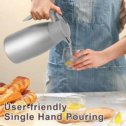 Norme 2 Pcs Thermal Coffee Carafe Insulated Stainless Steel Coffee Carafe for Hot Liquid Vacuum Thermal Pot Creamer Pitcher Dispenser with Brushes Keeping Hot Water Milk(Gray,68 oz)
