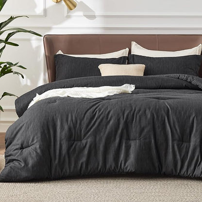 Bedsure California King Comforter Set - Black Soft Bedding for All Seasons, Cationic Dyed Bed Set, 3 Pieces, 1 California King Size Comforter (104"x96") and 2 Pillow Shams (20"x36"+2")