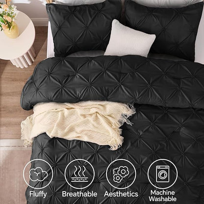 BEDELITE Black Twin Comforter Set - 2 Peices Boho Pintuck Bedding Comforter Sets, Lightweight Soft & Warm Twin Bedding Sets with 1 Pillowcase for All Season