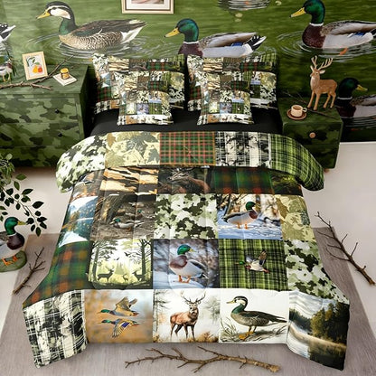 Erosebridal Cabin Rustic Comforter Set 7-Piece Bed in a Bag Twin | Deer Mallard Duck Bedding Sets Mens Camo Hunting Comforter and Sheet Set, Woodland Animals Farmhouse Room Decor,Country Decor