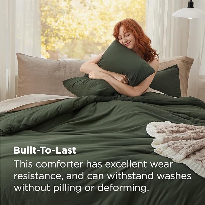 Bedsure Super King Comforter Set, Dark Green Soft Prewashed Bedding for All Seasons, 3 Pieces GentleSoft™ Bed Set, 1 Lightweight Comforter (120"x120") and 2 Pillowcases (20"x36")