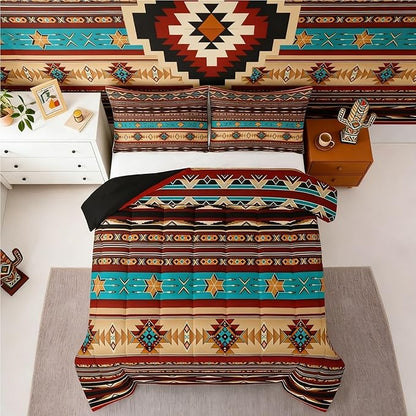 Aztec Quilt Ethnic Tribal Arrow Comforter Set,Retro Southwest Native Bohemian Bedding Set Full,Western Star Geometric Sriped Duvet Insert African Tribe Exotic Nordic Style Boho Decor,Warm Taupe