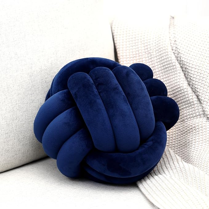 Petrella Knot Pillows Ball Round Throw Pillows Home Decor Cushion Decorative Aesthetic Throw Pillows，Navy 8inch