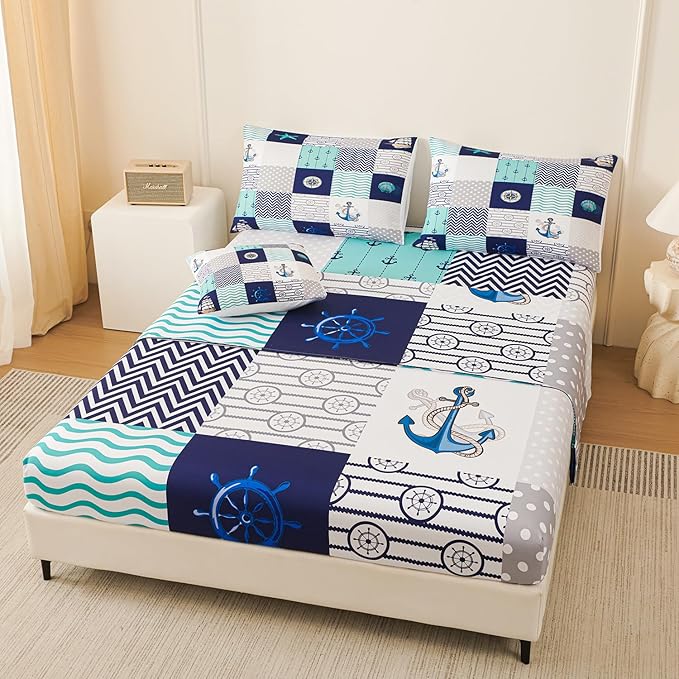 Namoxpa6 Pieces Sea Ocean Comforter Sets,3D Blue Pattern,Decorative 6 Piece Bedding Sets with Comforter,Flat Sheet,Fitted Sheet,Throw Pillow Cover,Pillow Shams,Queen Size