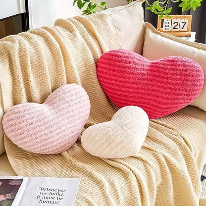 Dusty Pink Heart Pillows, 12.9" Cute Heart Decorative Pillow, Stripe Heart Shaped Plush Throw Pillows for Bed