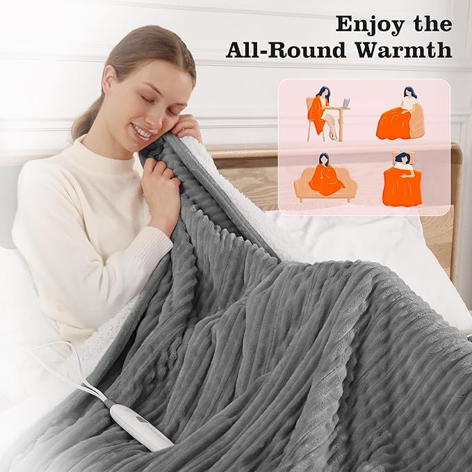 Heated Blanket Full Size Electric Blankets - Ultra Soft Warming Blanket for Bed with Fast Heating and Overheat Protection, 5 Heat Settings & 10hr Auto-off, Washable Heated Blanket FCC Certified (Grey)