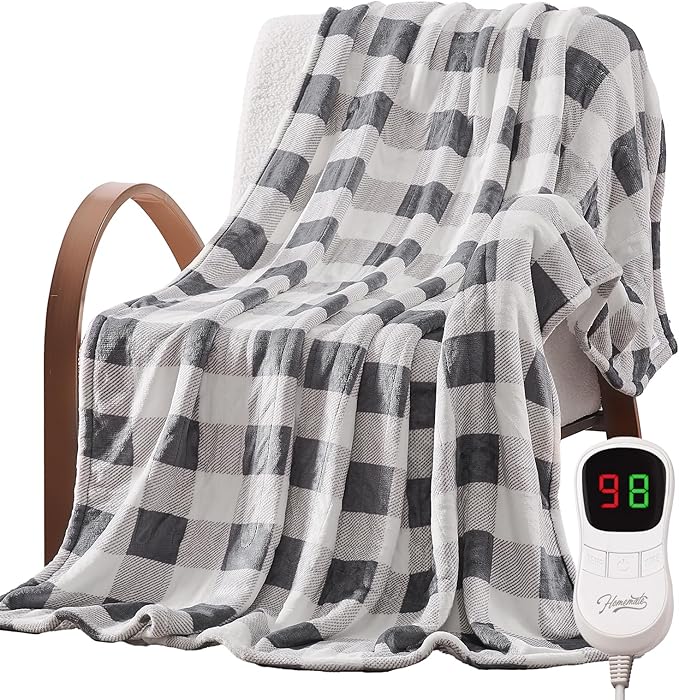 Homemate Electric Blanket Heated Queen Size - 84“x90“ Ultra Soft Cozy Flannel Heating Blanket with 10 Fast Heat Levels 8 Hours Auto Off Over-Heated Protection ETL Certification Keep Warm in Home