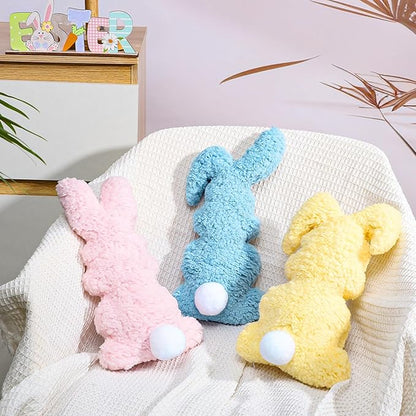 3 Pcs Easter Buuny Throw Pillows, 11.8 Inch Soft Rabbit Shaped Pillow Cushion Plush Happy Easter Decorative Pillow for Couch Bed (Pink, Yellow, Blue)