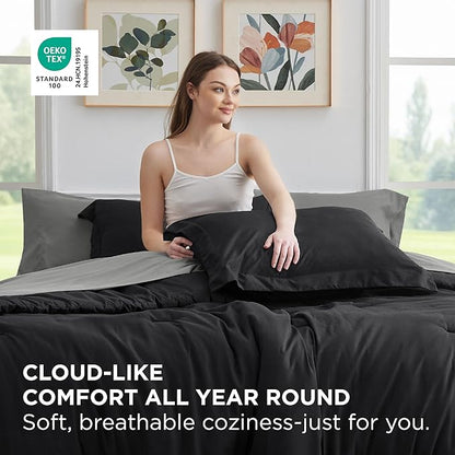 Bedsure King Size Comforter Set - 7 Pieces Black King Bedding Set for All Seasons, Boho Contrasting Design Bed in a Bag with Comforter, Sheets, Pillowcases & Shams