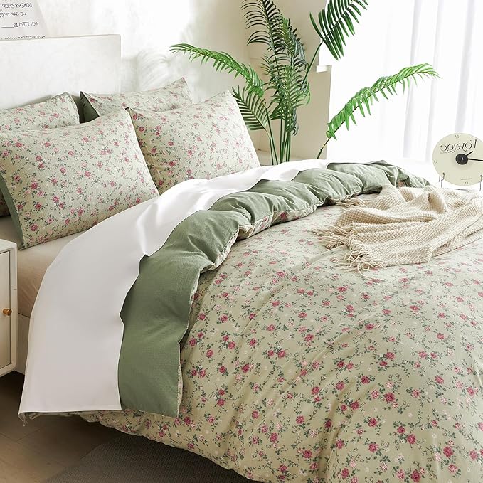 Floral Comforter Queen Set 3 Pieces Soft Cute Fresh Floral Bedding Lightweight Garden Style Floral Botanical Comforter for All Seasons and 2 Pillowcases
