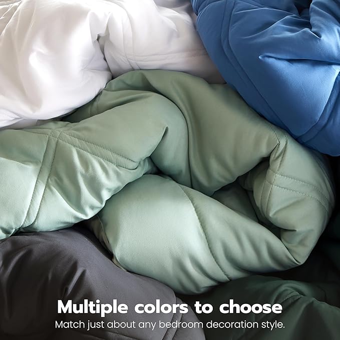 Joiedomi Queen Comforter Set with Sheets Blue, 7 Pieces Queen Bed Set with 1 Down Alternative Comforter, 1 Flat Sheet, 1 Fitted Sheet, 2 Pillowcases and 2 Pillow Shams, Bed in a Bag for All Seasons