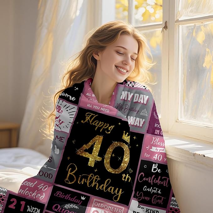 40th Birthday Gifts for Women, 40th Birthday Blanket with Gift Box for Women, Gifts for 40th Birthday, Happy 40 Birthday Gift Ideas for Her, 40th Birthday Gifts Throw Blanket 60"x50"