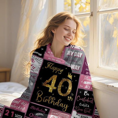 40th Birthday Gifts for Women, 40th Birthday Blanket with Gift Box for Women, Gifts for 40th Birthday, Happy 40 Birthday Gift Ideas for Her, 40th Birthday Gifts Throw Blanket 60"x50"