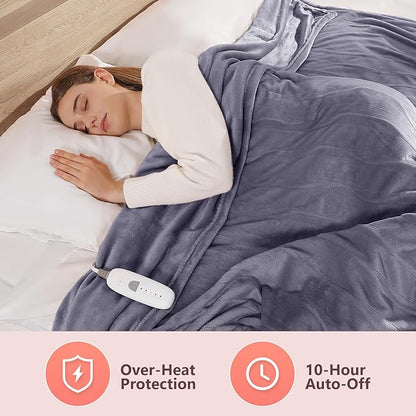 Electric Blanket Queen Heated Blanket Queen Size 84''X 90'' Soft Cozy Flannel with Dual Controller Heating Blanket of 5 Heating Level & 10 Hour Auto Off, ETL & FCC Certified, Machine Washable