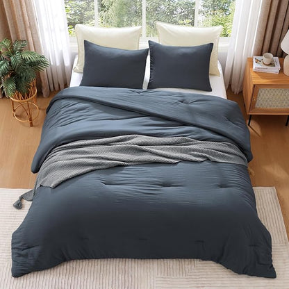 WRENSONGE Oversized Queen Comforter Set - 3 Pieces Prewashed Blue Grey Comforter Soft Lightweight for All Seasons,Down Alternative Comforters Oversized Queen Size with 2 Pillow Shams