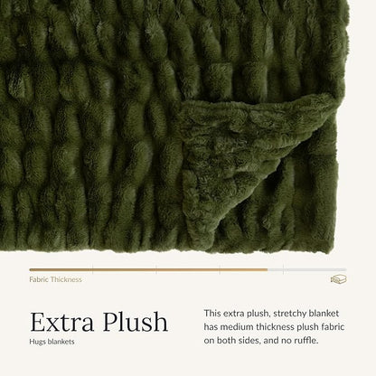 Minky Couture Hugs Blanket - Extra Plush Blanket for Premium Gifting - Stretchy Bubbled Cozy Throw - Silky Smooth - Durable & Machine-Washable - Travel-Friendly - Monster, Camp Green