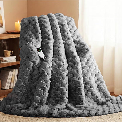 Homemate Heated Blanket Electric Throw - 50"x60" Heating Blanket Throw 4 Hours Auto-Off 10 Heat Levels Over-Heat Protection Luxury 800 GSM Faux Fur 200 GSM Sherpa ETL Certification