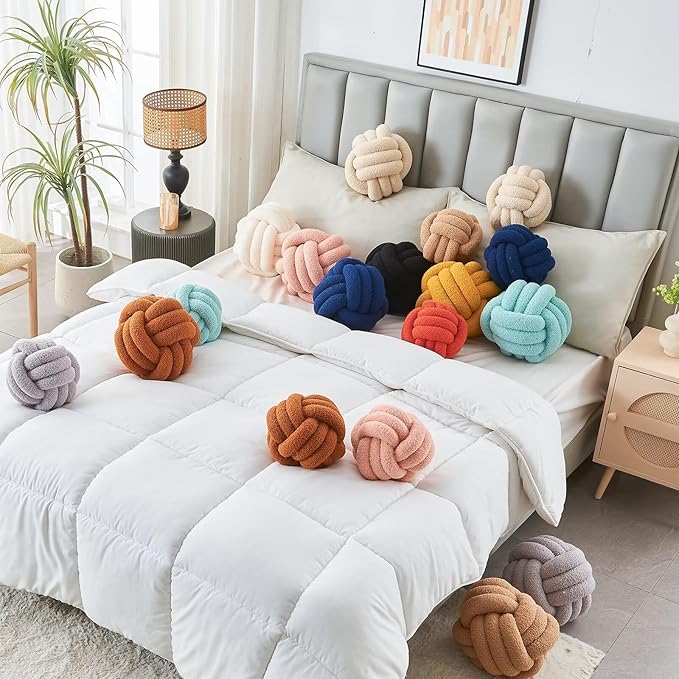 Decorative Throw Knot Pillow Ball for Home Chair Sofa Couch Bed Aesthetic Round Decor Pillows Lambswool Knotted Pillow Cushion (Pink, 8 inches)
