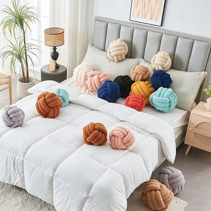 Decorative Throw Knot Pillow Ball for Home Chair Sofa Couch Bed Aesthetic Round Decor Pillows Lambswool Knotted Pillow Cushion (Khaki, 8inches)