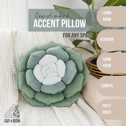Throw Pillow in Monochromatic Colors - Flower Shaped Pillow – Soft Plush Floral Throw Pillow for Bed, Couch, Sofa & Kids Room | Cute Fluffy Bloom Cushion for Aesthetic Room Decor
