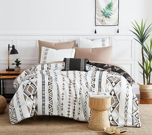 Geniospin Cal King Size Comforter Set- 7 Pieces Boho Bed in a Bag, Western Bedding Set for All Seasons, Reversible Aztec Bedding, Lightweight Comforter Bed Set with Sheets, Pillowcases & Shams