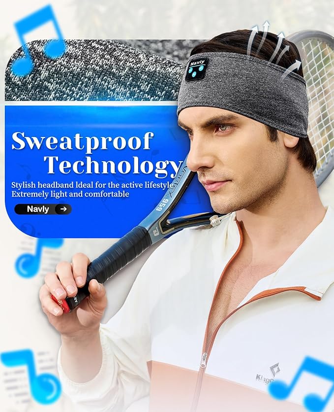 Navly Sleep Headphones, 12Hrs Sports Headband with Soft Cozy Earbuds Comfortable, Headphones Headband with Ultra-Thin HD Stereo Speakers Perfect for Workout,Running,Yoga,Travel