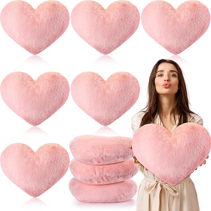 Suzile 6 Pcs Valentine‘s Day Plush Heart Shaped Pillow Fluffy Cute Heart Throw Pillows 18 x 14 Inch Decorative Back Cushions Decoration for Bed Sofa Dining Cars Women
