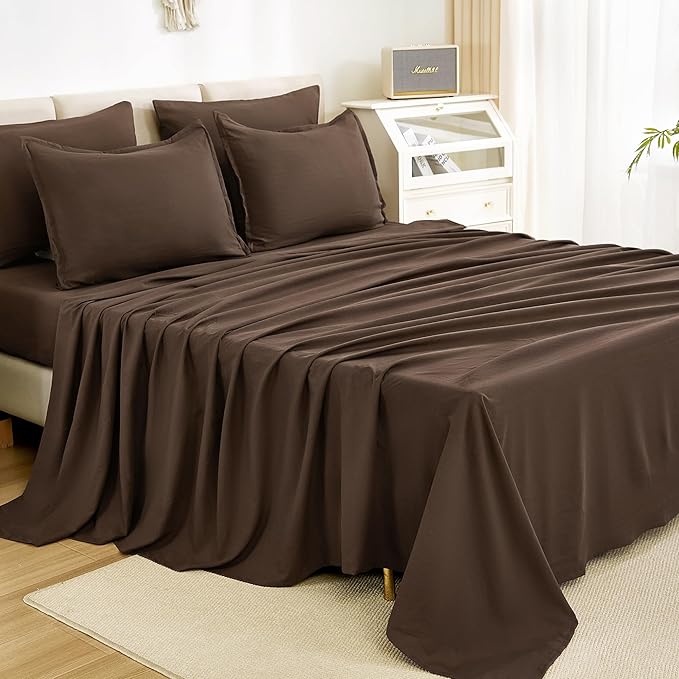 Litanika Queen Comforter Set Brown - 7 Pieces Bed in a Bag Queen Bedding Comforter Sets, Solid Lightweight Bed Set with Comforter, Sheets, Pillowcases & Shams