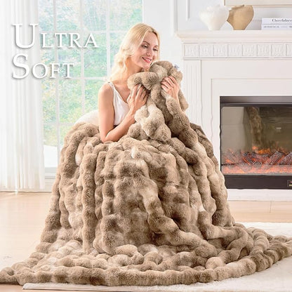 BENVWE Fluffy Faux Fur Throw Blanket for Couch - Soft, Plush, Thick, Cozy, Fuzzy Luxury Minky Bubble Blanket for Home Living Room Decor, Gifts for Women, Tie-dye Brown, 63" x 80", 1100GSM