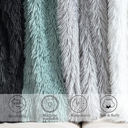 JONIYEAR Decorative 2.8" Long Hair Soft Fuzzy Faux Fur Throw Blanket 50" x 60",Luxury Reversible Fluffy Blankets for Couch Sofa Chair,Lightweight Accent Cozy Plush Thick Warm Shaggy Furry Blanket,Aqua