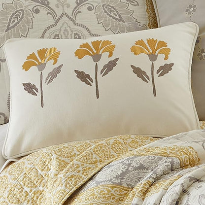 Levtex Home - St. Claire - Decorative Pillow (14 x 18in.) - Embroidered Flowers - White, Yellow, Grey