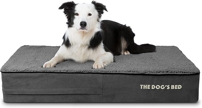 The Dog’s Bed Orthopedic Memory Foam Dog Bed Mattress, Plush Fabric, Grey Plush, L, 6-Inch