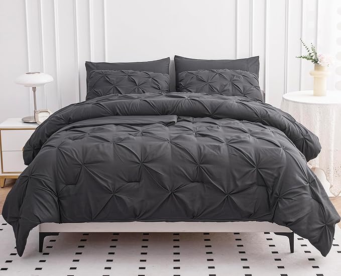 LANE LINEN Queen Comforter Set - 7 Pc Bed in a Bag, Ultra Smooth Microfiber All Season - Queen Comforter Set with Sheets, Pillowcases & Shams - Very Soft Bedding for Daily Sleep - Grey | Extra puffy feel, Very soft feel, Light all season, Easy care dai...