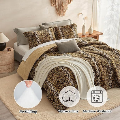 Petrichor Leopard Velvet Flannel Twin Comforter Set-Cheetah Print Western Blanket,Luxury Fuzzy Heavy Bedding Set, 2 Pieces Plush Winter Bed Set with Comforter (68"x88") & 1 Pillow Shams (20"x26")