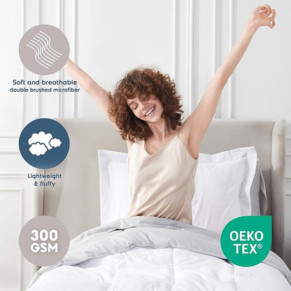 Nestl 5 Piece Twin Comforter Set – White Reversible Bed in a Bag – Complete Twin Size Bedding Set with Sheets, Pillowcase and Sham