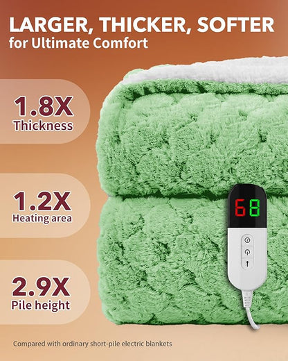 Homemate Heated Blanket Electric Throw - 50"x60" Heating Blanket Throw 4 Hours Auto-Off 10 Heat Levels Over-Heat Protection Luxury 800 GSM Faux Fur 200 GSM Sherpa ETL Certification