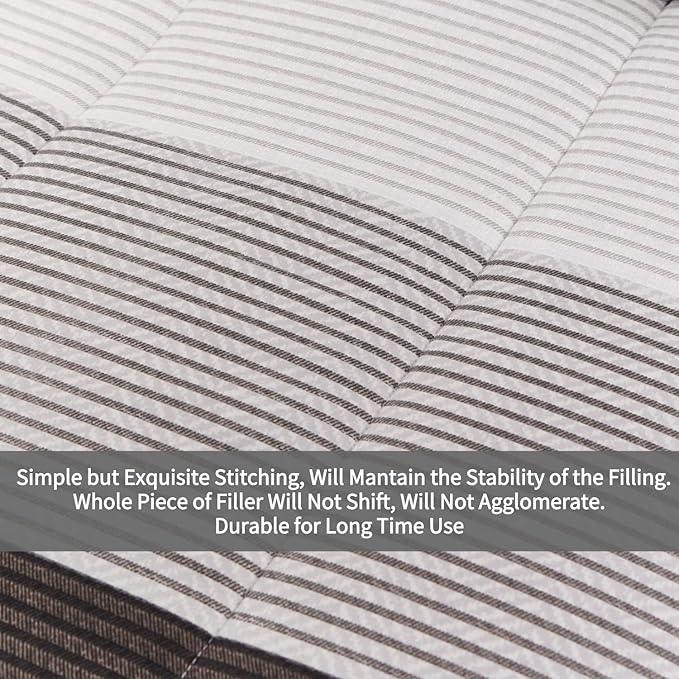 RYNGHIPY 8Pcs Revsible Grey Black Striped Down Alternative Comforter Bedding Collections, Lightweight All Season Striped Bedding Comforters Sets for Queen Bed (Queen,Grey Black)